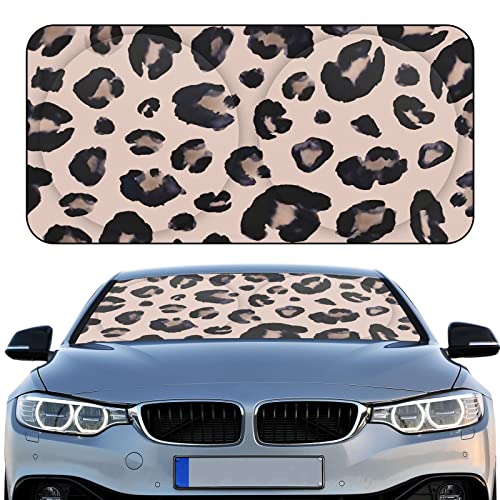 Windshield Sun Shade Foldable Car Front Window Covers for Car Accessories Sun Heat UV Rays Visor Protector Protection for Universal Cars SUV Truck(Leopard) - style: Leopard