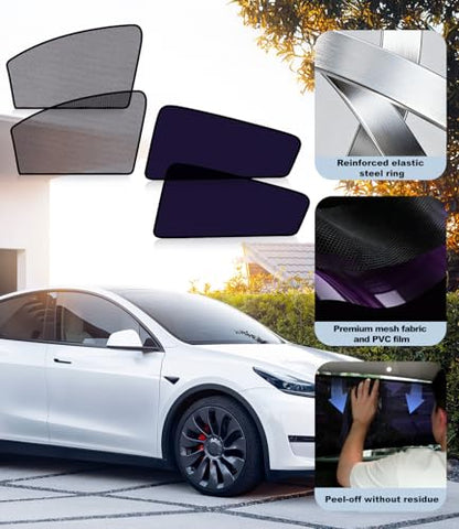 XCBYT Tesla Model Y Window Shades (2020–2026) - Static Cling Privacy Rear Side Window Covers, Clear Front Half Window Shades, Easy Install, No Residue (4 PCS) - size: Model Y(2020-2026 ) - 4pcs