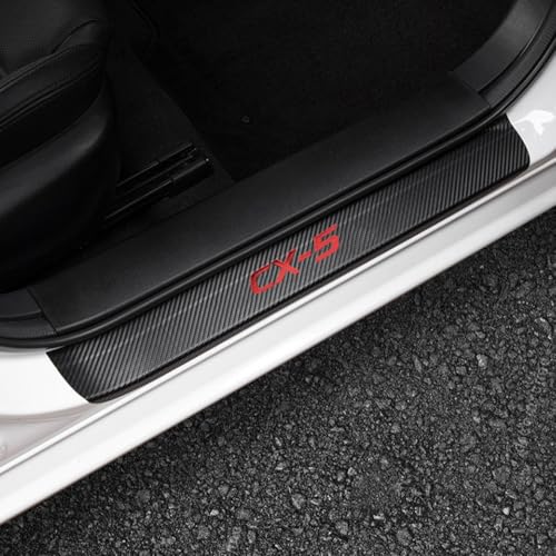 LEXLEY for Mazda 2013-2026 CX-5 Carbon Fiber Style Leather Door Sill Protector Anti-Dirty Scuff Plate Cover Guard Sills Protector Trim,Welcome Pedal Protect 4PCS-RED - color: RED
