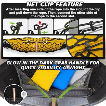 Muslogy Truck Bed Cargo Net Trunk Netting Compatible with 2021-2025 2026 Jeep Grand Cherokee L (3-Row GCL) Accessories, Pickup Cargo Organizer SUV Sedan Storage Net w/Heavy Duty Carabiners - style: 2021+ Grand Cherokee L (3-Row)