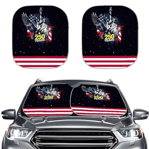 AFPANQZ 250th Red Stripe Car Windshield Sun Shade 2 Pcs Sun Visor Keep Vehicle Cool, Protecte Your Car from Sun Heat UV Ray, Sun Protector Auto Interior Accessories Protection - color: 250th Red Stripe