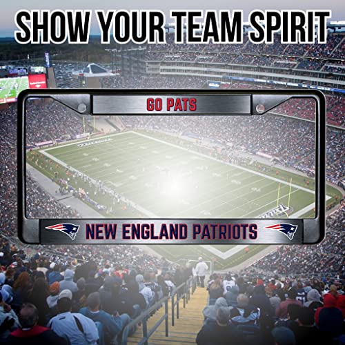 NFL New England Patriots Go Pats Black Chrome License Plate Frame - 2-Screw Mount - color: Patriots