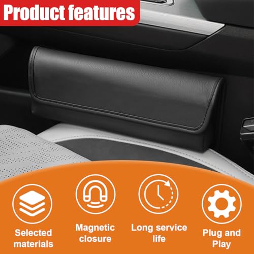 Car Seat Gap Filler Organizer with Lid, Universal Leather Auto Front Seat Storage Box, Adjustable Car Center Console Side Pocket for Phones, Keys, Glasses, Cards, No Seat Belt Block (Black) - color: Black