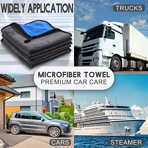 Nuenen 20 Pcs Microfiber Car Drying Towels Microfiber Cleaning Cloth 800 GSM Thick Plush Cleaning Dusting Cloth Auto Detailing Absorbent Towels Rags for Car Household Kitchen Window(Grey and Blue) - color: Grey and Blue