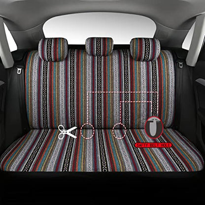 Baja Saddle Blanket Car Seat Covers 9PCS Full Set, Breathable and Washable Striped Woven Automotive Vehicle Seat Cover, Universal Seat Cover for Sedan, SUV, Truck, Airbag Compatible - color: Baja Inca, size: Full Set