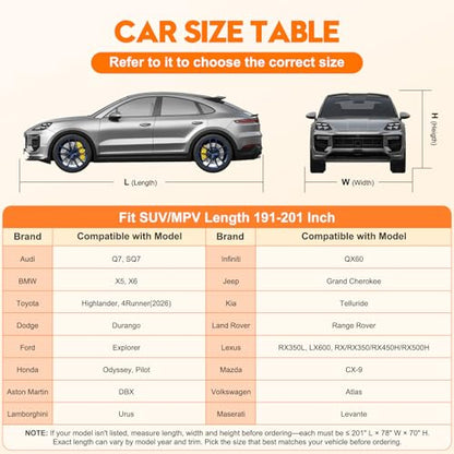 Patented Fully Enclosed Car Cover Waterproof All Weather 2-in-1 for Toyota Highlander,Ford Explorer,Jeep Grand Cherokee,Honda Pilot Automobiles Universal Fit SUV/MPV Length 191-201 in. Exterior Covers - size: 2.Fit SUV/MPV Length 191-201 Inch
