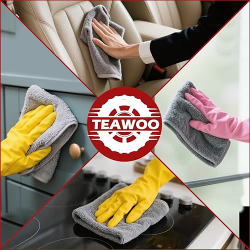 TEAWOO Microfiber Cleaning Cloths Bulk-50 Pack, Gray Microfiber Towels for Cars, Ultra Absorbent Microfiber Towel Weave Grime & Liquid for Streak-Free Mirror Shine - Car Washing Cloth, 12x12 inches - size: 50Pack Grey