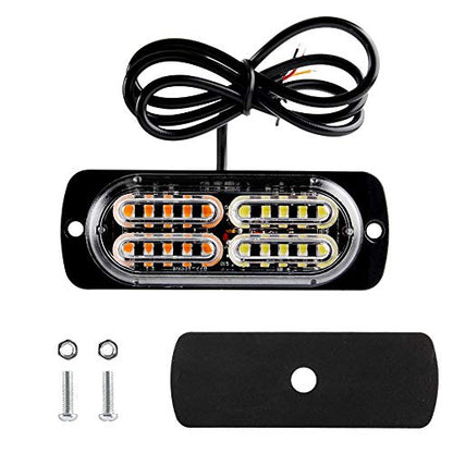 12-24V 20-LED Super Bright Emergency Strobe Warning Caution Hazard Construction Waterproof Flashing Strobe LED Light Bar Surface Mount for Car Truck SUV Van (Amber White) - color: Amber&White