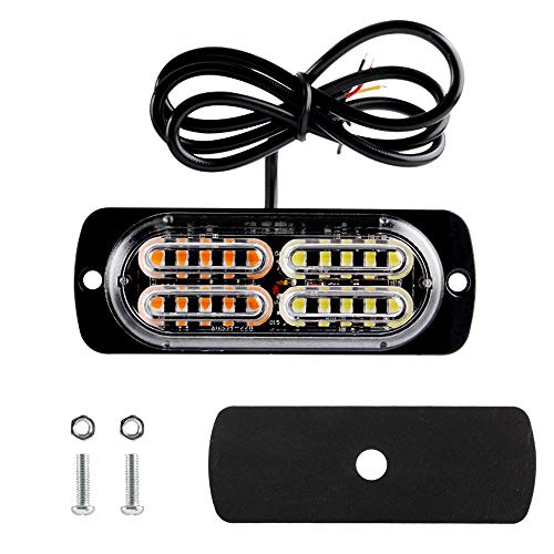 12-24V 20-LED Super Bright Emergency Strobe Warning Caution Hazard Construction Waterproof Flashing Strobe LED Light Bar Surface Mount for Car Truck SUV Van (Amber White) - color: Amber&White