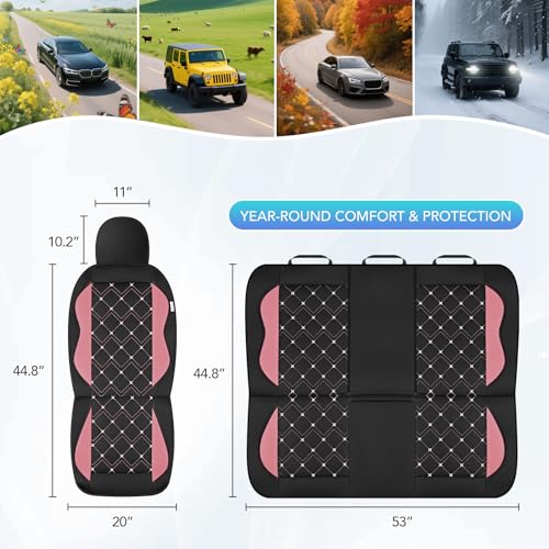 Road Comforts Seat Covers, Premium Leather Car Seat Covers Full Set for Women Girls,Airbag Compatible, Automotive Seat Covers Universal Fit Most Cars,Vans,Truck,SUV - color: Pink Full Set