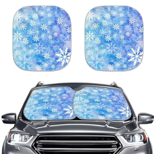 Blue Snow Car Windshield Sun Shade for Most Cars SUVs, 2 Packs Folding Auto Windshield Protector Sun Visor, Car Interior Decor Accessories for Sun Protection - color: Blue Snow