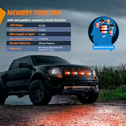 Nilight 4PCS LED Strobe lights 12V 24V Sync Feature Red White 24LED Emergency Hazard Warning Lights with Controller Hard Wire or Cigarette Lighter Plug for Car Truck RVs Campers - color: Red White w/Controller