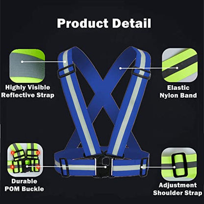 Reflective Vest, High Visibility Safety Vest Straps Reflective Gear for Night Running Walking Cycling for Men Women Kids - color: Blue