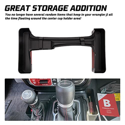 KIWI MASTER Console Shifter Storage for 2018-2026 Jeep Wrangler JL Gladiator JT Gear Shift Storage Box Tray, JL JT Interior Accessories Parts, Black