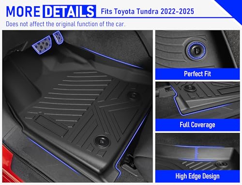 Carbon Fiber Floor Mats for Toyota Tundra 2022-2024 2025 CrewMax Cab Accessories,TPE All Weather Protection Floor Mats,Custom Fit 1st&2nd Row Car Floor Liners Set,Heavy Duty Accessories - size: Toyota Tundra 2022-2025
