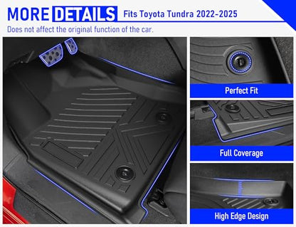 Carbon Fiber Floor Mats for Toyota Tundra 2022-2024 2025 CrewMax Cab Accessories,TPE All Weather Protection Floor Mats,Custom Fit 1st&2nd Row Car Floor Liners Set,Heavy Duty Accessories - size: Toyota Tundra 2022-2025