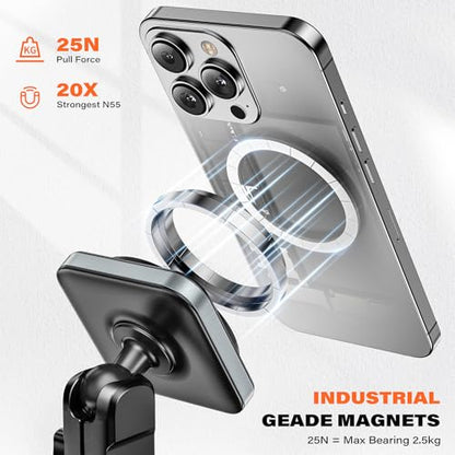 APPS2Car Heavy-Duty Vacuum Suction Phone Mount [Industrial 20x N55 Magnet, Alloy Arm, Ultra-Stable Suction Cup] for iPhone MagSafe/Samsung/Android, Magnetic Phone Holder for Car Windshield Dashboard