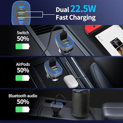 USB C Car Charger, Meagoes 4 Ports 90W Super Fast Charging, Dual 45W USBC & QC3.0 USB 12V Cigarette Lighter Adapter for iPhone 17 Air 16 15 iPad Tablet Google, Samsung S26 Android Type C Cell Phone