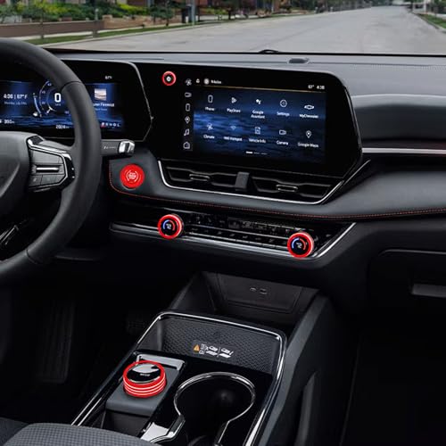 for 2025 2026 Chevrolet Equinox（No Equinox EV） Aluminum Interior Trim Accessories, Including air Conditioning Volume Controls, Shift Switch, and Starter knob Cover/Ring. (red) - color: red