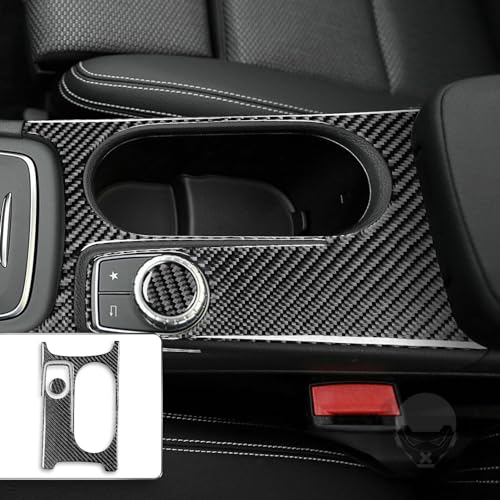 Auto Center Control Armrests Box Multimedia Knob Cap Water Cup Holder Panel Sticker Real Carbon Fiber Interior Trim Accessories Compatible with Benz CLA C117 2014-2018 GLA X156 2015-2019 Black - Kit - color: Center Control Armrests Box Multimedia Knob Cap