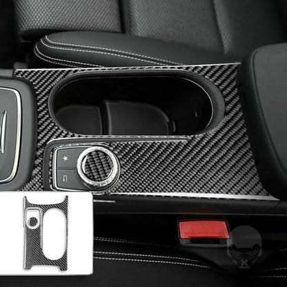 Auto Center Control Armrests Box Multimedia Knob Cap Water Cup Holder Panel Sticker Real Carbon Fiber Interior Trim Accessories Compatible with Benz CLA C117 2014-2018 GLA X156 2015-2019 Black - Kit - color: Center Control Armrests Box Multimedia Knob Cap