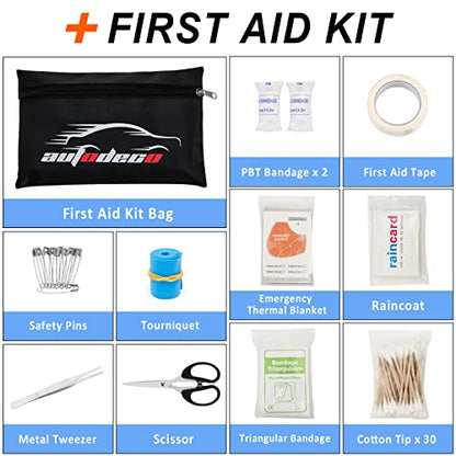 98 PCS Roadside Car Emergency Assistance Kit with Portable Air Compressor Jumper Cables Safety Hammer All in One Pliers Tool Set（Black） - color: Black