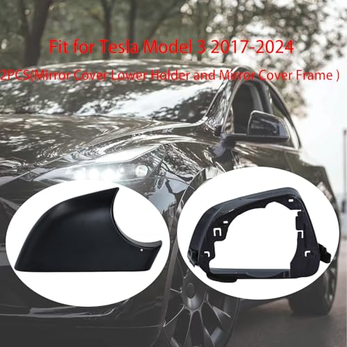 Fits For Tesla Model 3 Right Passenger Side Wing Mirror Cover and Mirror Frame Set Rearview Lower Holder Tray Cap Housing 2017-2024(right side black) - size: Model 3 Right Side Black