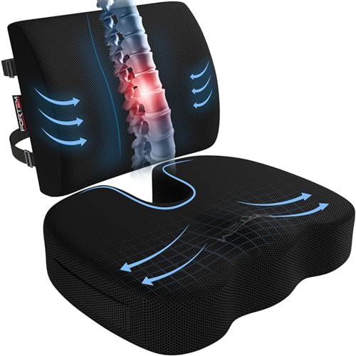 FORTEM Seat Cushion, Office Chair Cushion, Lumbar Support Pillow for Office Chair, Memory Foam Sciatica Coccyx Tailbone Pressure Pain Relief, Car Sitting Pad, Washable Non Slip, XL - color: Black Mesh, size: X-Large