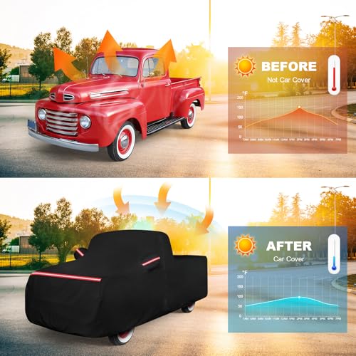 QUNSUNUS F100 Truck Cover 1948-1983 and F150 1980-2003 Regular Cab Short Bed, Waterproof F100 Car Cover with Elastic Edge, All Weather F150 Cover with Straps and Zipper - size: for Ford F100&F1 Regular Cab 6.75ft Short Bed