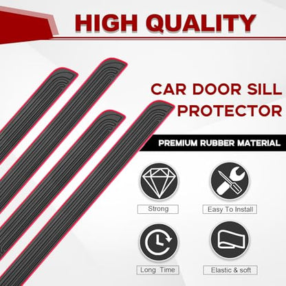 4PCS Car Door Sill Protector, Anti-Scratch & Waterproof Auto Door Edge Step Threshold Protection, Car SUV Automobile Universal Rubber Scratch Resistant Exterior Accessories (Black/Red)