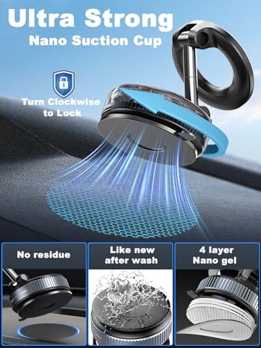 snanlen Upgraded 360° Nano Gel Vacuum Magnetic Phone Holder, 108+LBS Heavy Duty Suction Cup Phone Mount for Car Dashboard & Windshield, 3000gf MagSafe Compatible with iPhone 17/16 Pro Max - color: Black