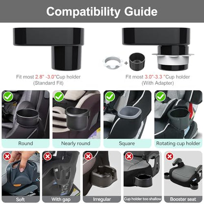Car Seat Snack Tray for Toddlers - 3 Inch Cup Holder Fits Most Sippy Cups & Straw Bottles with Dip Well, Mess-Free Square Kids Travel Tray Road Trip Essentials, Black - color: Black