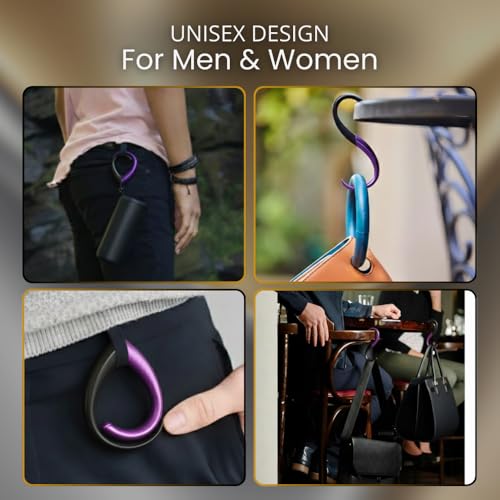 EMBRACE FafaConcepts Purse Hook Hanger – Lightweight, Durable Teardrop S Hooks | Bag Clip Holds 22 lb Bags, Backpacks, Totes | Purse Charms for Women, Men | Onyx & Amethyst - color: onyx/amethyst