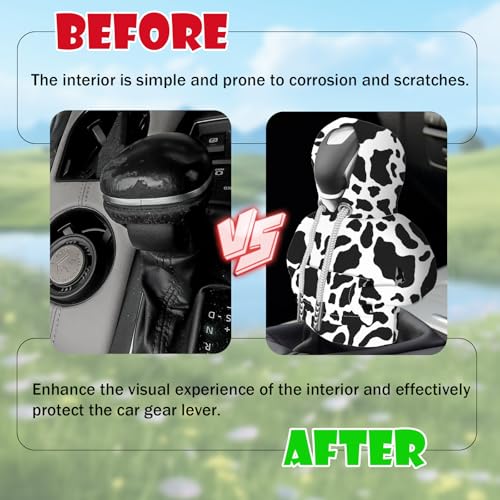 Car Gear Shift Hoodie, Cute Cow Stripe Shifter Knob Hoodie Cover for Cars, Trucks, SUVs, Auto Interior Protector Decoration Gadgets for Women Men 2024 - style: Cow Stripe