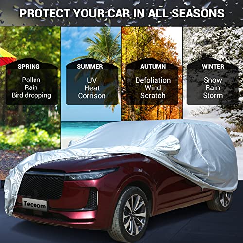 Tecoom Car Cover Waterproof All Weather, 8 Layers Soft Cotton Fleece Lining SUV Car Cover with Zipper Door & Lock, Windproof Rain Sun UV Hail Protector Full Exterior Covers Fit SUV (206-215 Inches) - size: YXXL: Fit 206-215 inches SUV