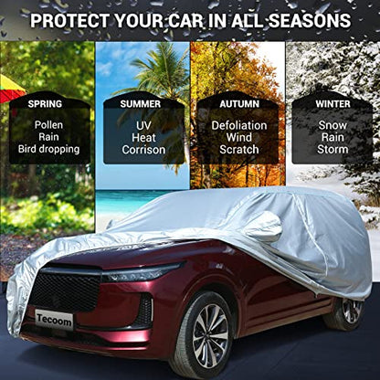 Tecoom Car Cover Waterproof All Weather, 8 Layers Soft Cotton Fleece Lining SUV Car Cover with Zipper Door & Lock, Windproof Rain Sun UV Hail Protector Full Exterior Covers Fit SUV (206-215 Inches) - size: YXXL: Fit 206-215 inches SUV