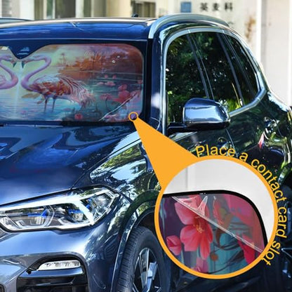 Windshield Sun Shade Flamingos Sunset Front Window Block UV Shades Visor Reflective Retractable for Car SUV Trucks - color: F009