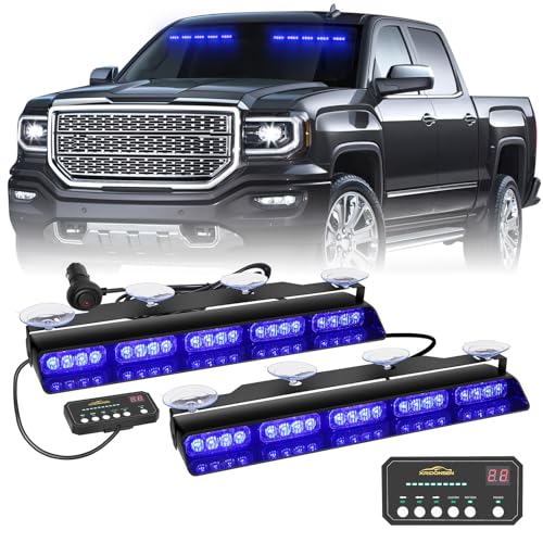 XRIDONSEN 2x 17 inch Blue Emergency Lights Bar 40 LED Dash Strobe Lights Interior Front/Rear Windshield Lights Safety Flashing Warning Hazard Light for Ambulance Firefighter Police Vehicles Trucks Car - color: Blue