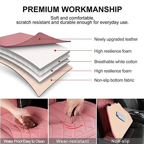 1 Pack Leather Front Car Seat Cover, Universal Sideless Car Seat Protector with Storage Pocket and Seat Belt Pad, Waterproof Automotive Seat Cover Cars Trucks SUV(Pink) - color: front 1pcs pink