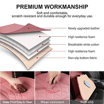 1 Pack Leather Front Car Seat Cover, Universal Sideless Car Seat Protector with Storage Pocket and Seat Belt Pad, Waterproof Automotive Seat Cover Cars Trucks SUV(Pink) - color: front 1pcs pink