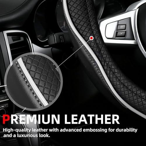 NBTEPEM Customized Auto Car Steering Wheel Cover for Toyota, Microfiber Leather Steering Wheel Covers with Anti-Slip Lining, Breathable, Safety, Soft, Sports Style (Black with White Line) - color: Black with White Line