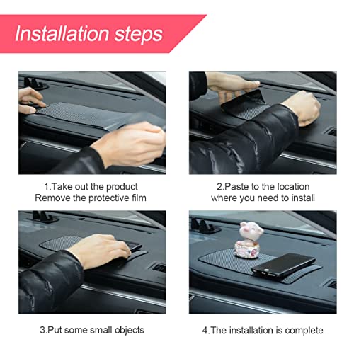 Car Dashboard Anti-Slip Sticky Pad, 15.7"x 7.8" Non-Slip Heat Resistant Rubber Mat, Auto Accessories for Home Office, Strong Adhesive Anti Slide Pad for Phones, Sunglasses, Keys (Black/Grid)