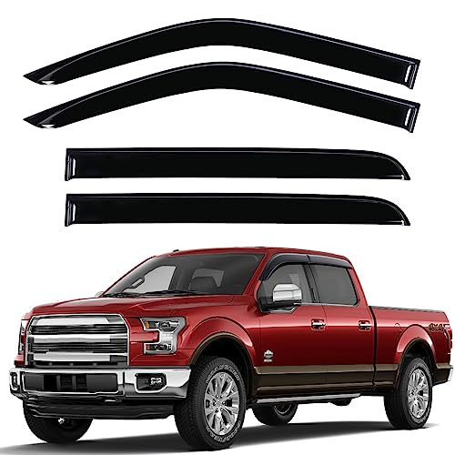 Rain Guards Fit for Ford F150 Super Crew 2015-2026, Tape-on Side Windows Wind Deflectors for Ford F250, F350, F450, F550 2017-2022, Window Rain Guard for Trucks - 4 PCS - size: 2015-2024 Ford F150 SuperCrew (Tape-On)