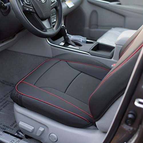 FH Group Ultra Comfort Highest Grade Faux Leather Full Set Car Seat Cushions– Universal Fit for Cars Trucks & SUVs (Black Red Trim) - color: Black Red Trim, style: Full Set