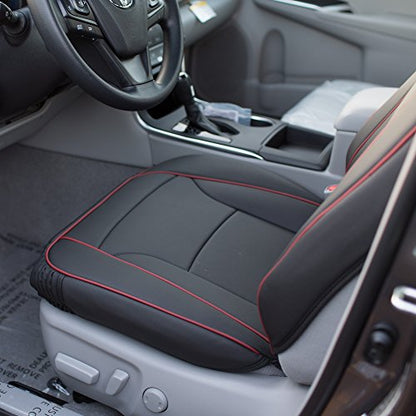 FH Group Ultra Comfort Highest Grade Faux Leather Full Set Car Seat Cushions– Universal Fit for Cars Trucks & SUVs (Black Red Trim) - color: Black Red Trim, style: Full Set