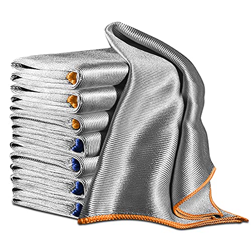 Airlab Streak Free Miracle Cleaning Cloth Easy Clean Pack of 8-12" x 16" Microfiber Dish Cloths Glass Polishing Lint Free for Kitchen Mirrors Wine Car - color: Sliver, Pack of 8