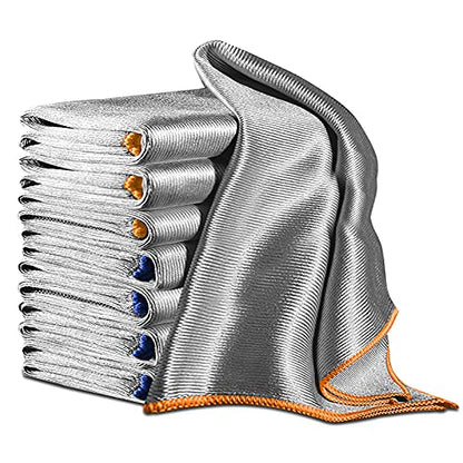 Airlab Streak Free Miracle Cleaning Cloth Easy Clean Pack of 8-12" x 16" Microfiber Dish Cloths Glass Polishing Lint Free for Kitchen Mirrors Wine Car - color: Sliver, Pack of 8