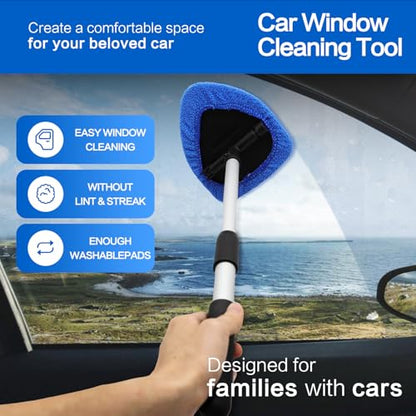 Windshield Cleaner Tool 22.5" L - Car Interior&Exterior Window Cleaning Kit with Extendable Handle&4 Microfiber Pads and Thick Large Wash Sponge, Auto Glass Wiper Brush Kit for Cars Home (7pcs Blue) - color: Blue