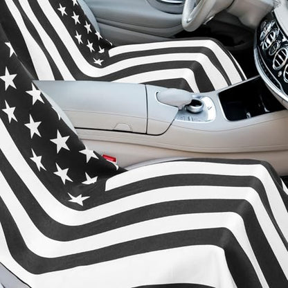 Hahafelt 2 Pack Car Seat Towel Covers with Storage Bag, 63 x 32 Inch Universal Non Slip Waterproof Sweat Protector for Car Truck, Gym Swimming Running, Machine Washable (Black White American Flag) - style: Black White American Flag