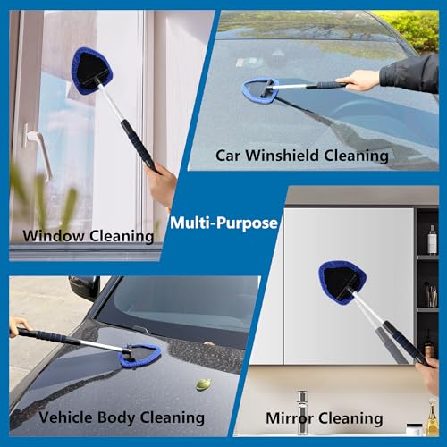 Gven Windshield Cleaner Tool 21" Car Window Cleaner Inside Windshield Cleaning Wand Supplies Interior Glass Care Product Car Accessories with with Extendable Handle& Microfiber Pads